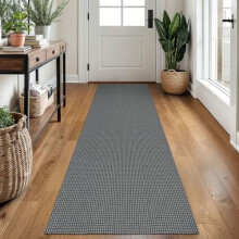 Woven 2x7 Ft Washable Runner Rug – Cotton, Non-Slip Rubber Back, Compatible with Hallway/Kitchen/Bedroom/Entryway – Dark Gray