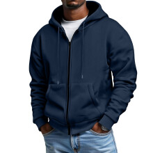 Neue Herren-Freizeit-Sportjacke mit Fleecefutter, warm, mit vielen Taschen und Kapuze – Marineblau XXXL