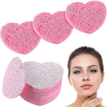 50 stuks hartvormige gezichtssponsjes voor reiniging, geperste hartvormige gezichtssponsjes, roze hartvormige make-up sponsjes, cosmetische spa spons