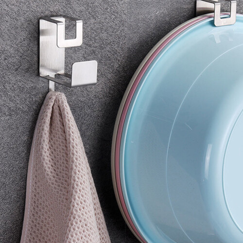 2Pcs Drill-Free Washbasin Hanger Wall Storage Rack With Sundries Hook 1
