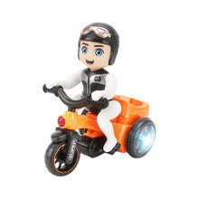 Motocicleta elétrica de acrobacias laranja com movimento giratório e padrões de luz sincronizados com música para desenvolver habilidades.