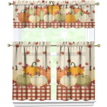 Fall Kitchen Valances & Tier Curtains Set (54"x18" valance + 27"x36" tier), Rod Pocket, Autumn/Thanksgiving Decor, Compatible with standard rods