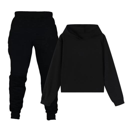 Μαύρο σετ αθλητικών ρούχων Sporty2PC για παιδιά – Φούτερ με κουκούλα και παντελόνι,