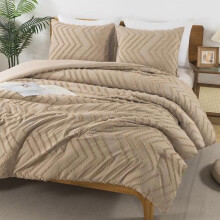 Taupe Boho Queen Comforter Set 3-Piece Tufted Chevron