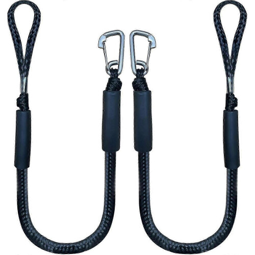 Bungee mooring rope for boat, 4 ft dock line with hook 2 pack black