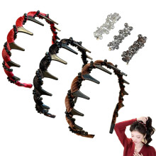 Vintage High Cranium Artificial Pearl Hairband, Wide Beaded Bling Pearl Headband with Teeth Hoop