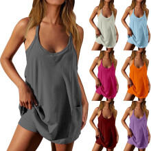 Simua Plus Size Atletik Jumpsuits til Kvinder Sommer Minikjole Indbyggede Shorts med Lommer Romper Trendy Outfit