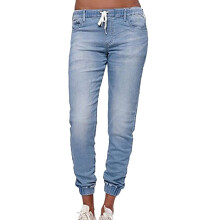 Awdenio Jeans for kvinner, snøring med høy elastisk vask og lukkede ben, avslappet denimbukse, størrelse S-5XL