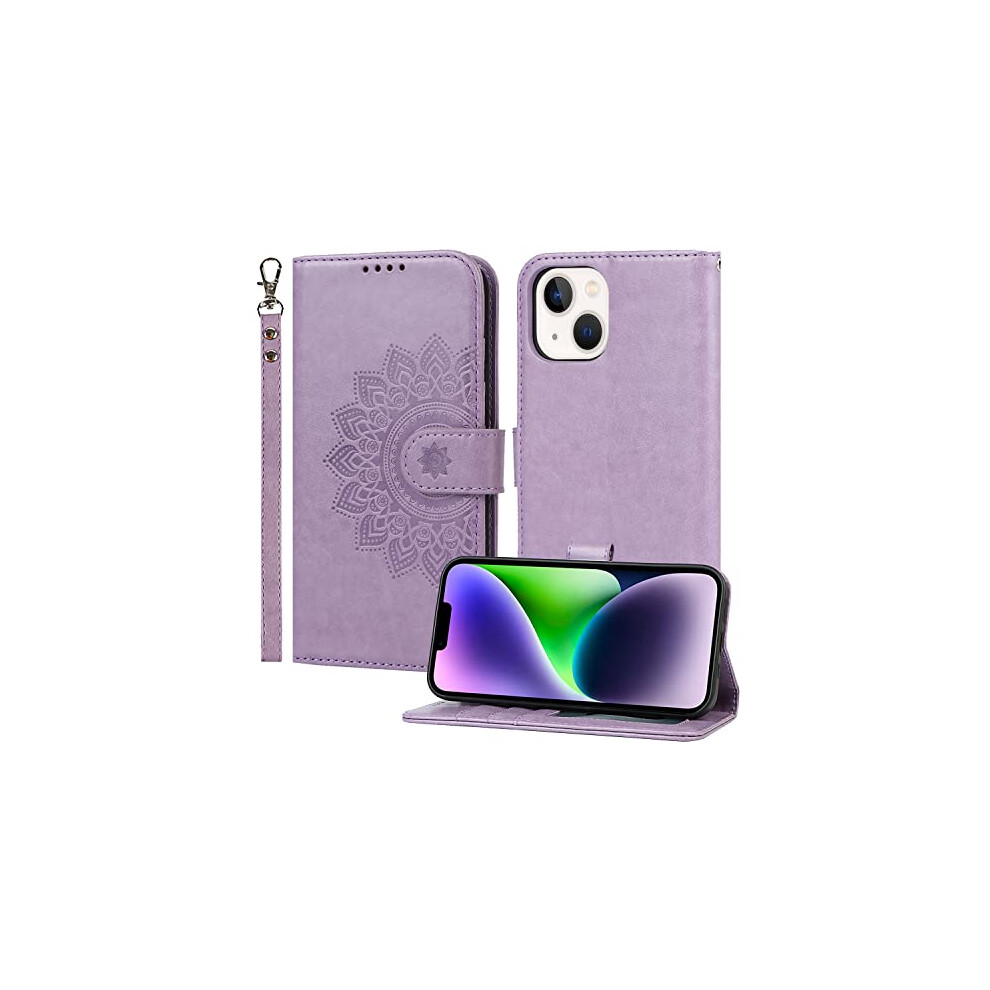 Wallet Case Pu Leather Shockproof Flip Cover With Card Holder Kickstand For Iphone 14 Purple 9092120181791