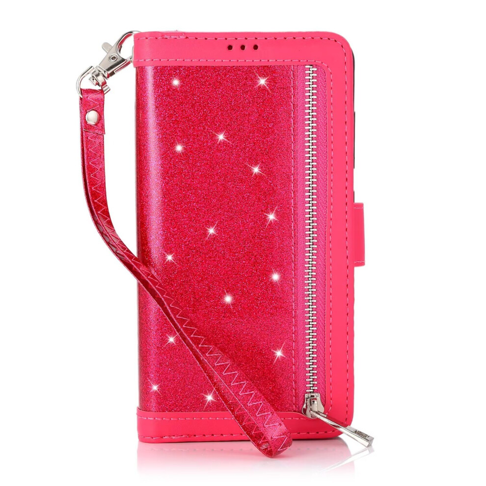 Wallet Case Pu Leather Glitter Flip Cover With Card Slots Kickstand Magnetic Closure Rosered For Huawei Mate 10 Lite 9771547558019
