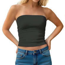 Enfärgad Y2K-axelbandslös tubtopp för kvinnor - Dubbelskiktad sexig bandeau-crop-topp, smal passform för sommarkläder för kvinnor (S-XXL)