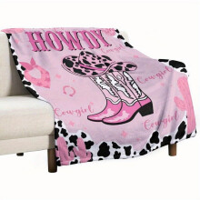 Cozy Western Cowgirl Throw Blanket with Pink Hat, Boots & Cactus – Soft Anti-Pilling Flannel for Girls & Women – Bedroom Use