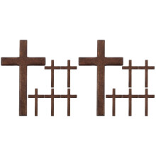 Conjunto de 2 Cruzes de Madeira com Enfeites Religiosos Católicos, Pequenas e Marrons