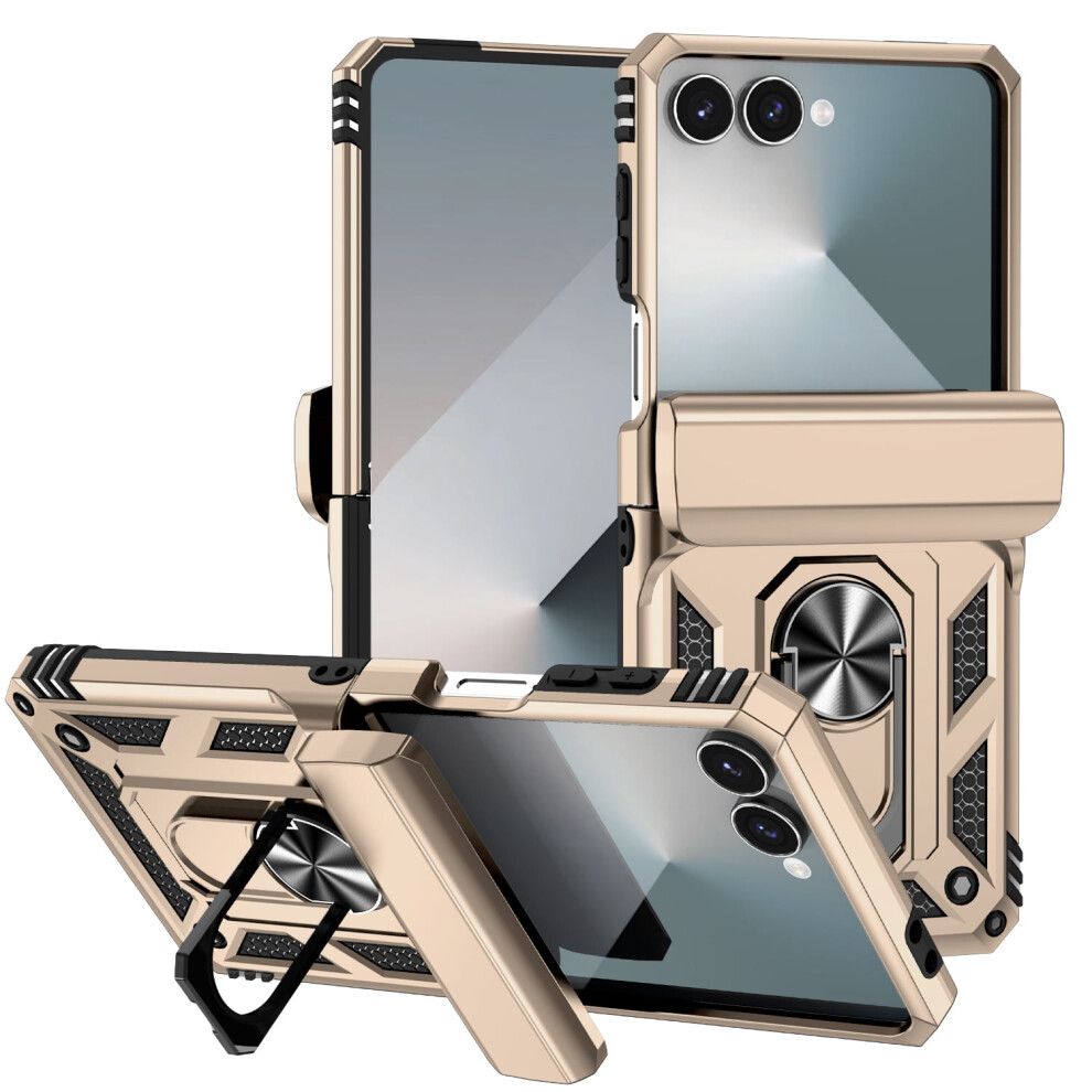 Rugged Phone Case For Compatible With Samsung Galaxy Z Flip 7 – Military-Grade Drop Proof Tpu Bumper With Kickstand Gold 9479868490239
