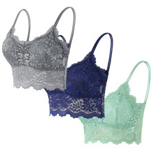 3PCS Women's Lace Bralette - Strappy Backless Anti-Slip Camisole Bra, Floral Lace Lingerie for Daily Wear & Layering (S-XL)