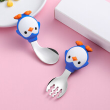Cartoon Kids Tableware Set Blue Stainless Steel Spoon Fork