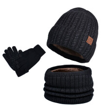Dreiteiliges Winter-Strickset: Mütze, Latzhandschuhe, Ohrenschützer, Wollmütze (Herren und Damen)