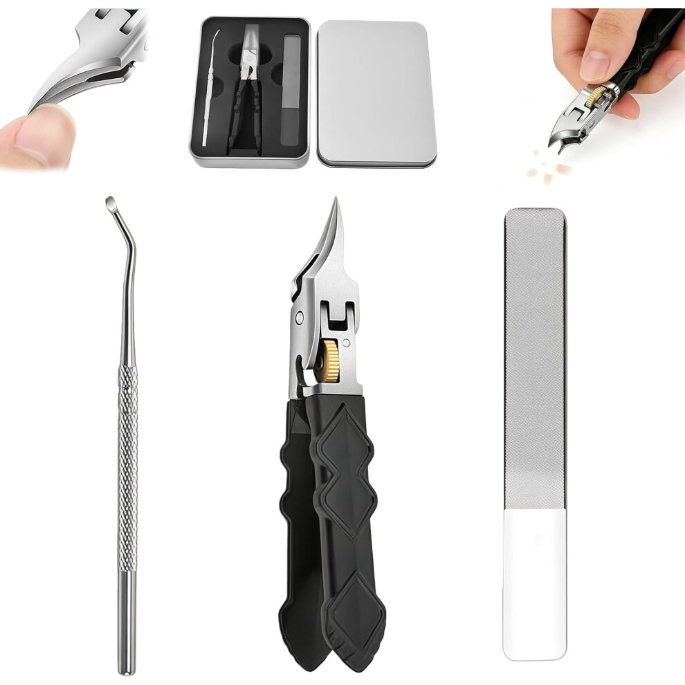 3pcs Black Anti-Slip Grip Gear Lock Nail Clipper Set, compatible with Sharp Nail Clippers & Tips for Precise Nail Groove Access