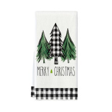 Buffalo Plaid Truck Trees Kitchen Dish Towels Merry Christmas, 19" x 15.7" Winter Drying Cloth Tea Towels, for Cooking Baking