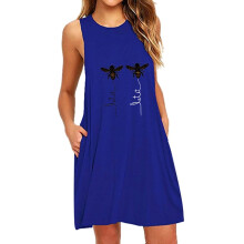Casual mouwloze pyjamajurk voor dames met zakje, ronde hals, losse pasvorm, plus size (blauw, S-6XL)
