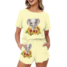 Solsikke Elefant Kvinder Pyjamas Sæt med 2Pj Loungewear Toppe og Bukser Størrelse M Komfortabelt Kvinder Nattøj Plus Size Blød Fest Natkjole