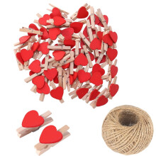 25Pcs Red Mini Wooden Heart Clothespins, 3cm Photo Clips for DIY, Wedding & Baby Shower Decor – Compatible with Photos & Crafts