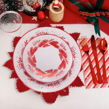 Decoration Ornaments, Christmas Red Round Lace Placemat Warp Knitted Lace Diameter 30cm Coffee Table Mat Red