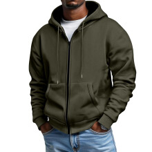 Neue Herren-Freizeit-Sportjacke mit Fleecefutter, warm, mit vielen Taschen, Kapuze – Armeegrün XL