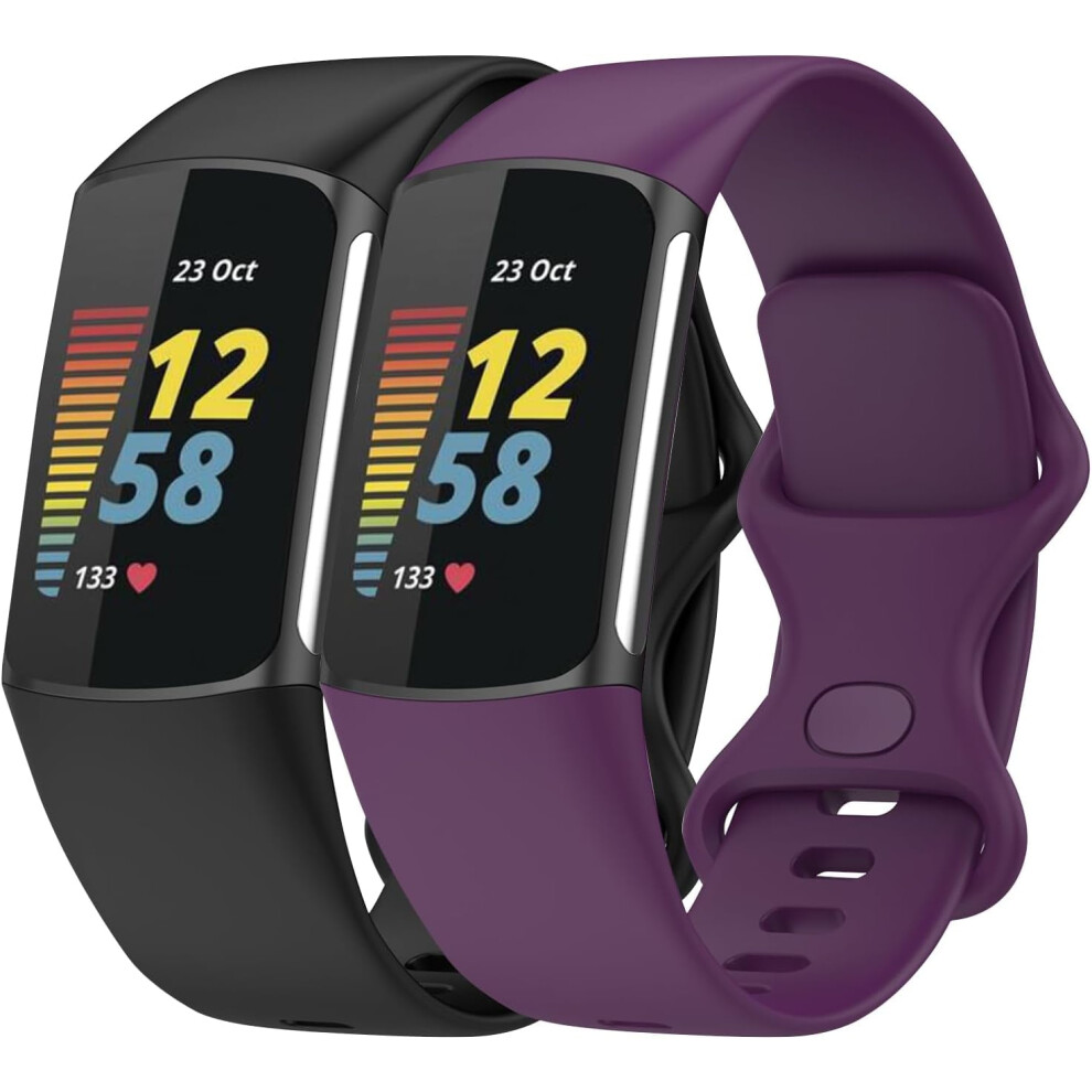 2 Pack Compatible With Fitbit Charge 6 Bands For Women Men, Soft Silicone Replacement Band For Compatible With Fitbit Charge 6 Charge 5 Smartwatch 9479868544154
