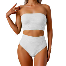 Dam Bandeau Bikini Set Axelbandslös Högmidjad Tvådelad Baddräkt Longline Baddräkter