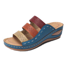 Damen-Plateausandalen mit Keilabsatz, offene Zehenpartie, orthopädische Sandalen zum Hineinschlüpfen, bequeme Sommersandalen mit