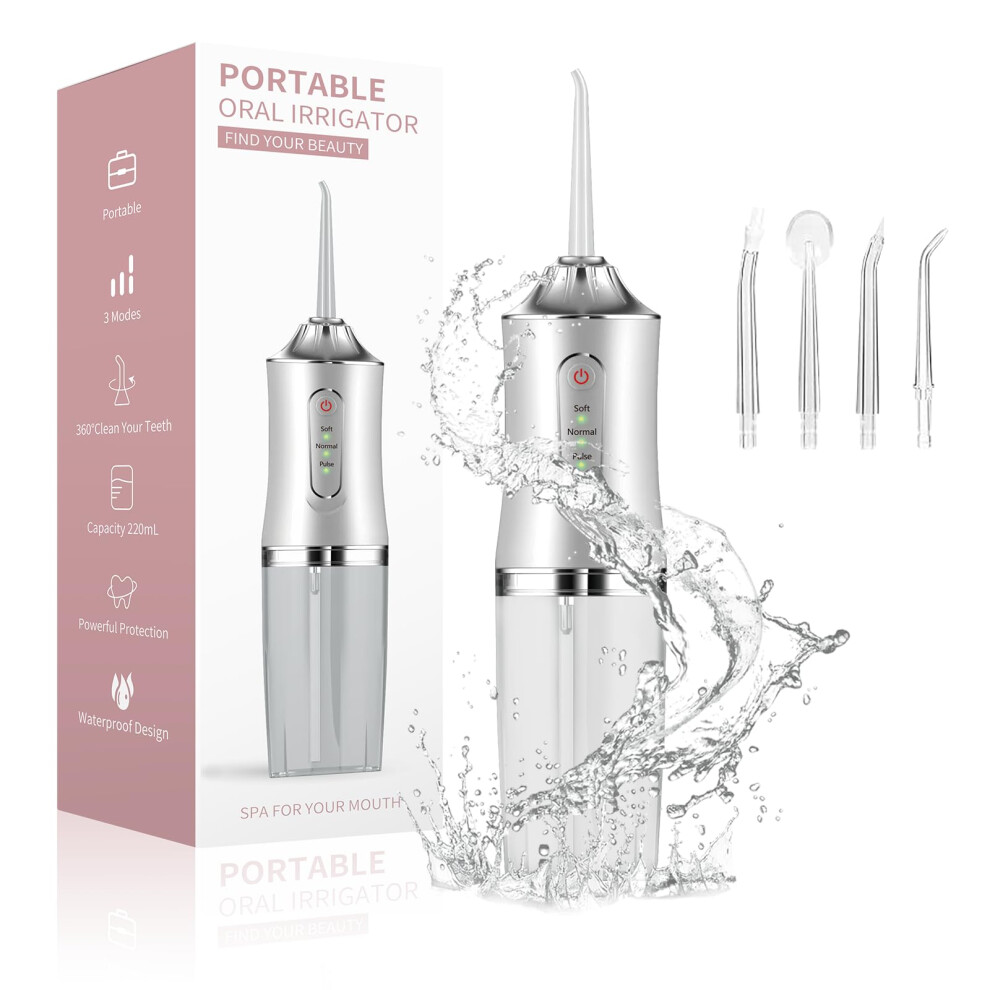 Cordless Water Flosser with 3 Modes and 4 Nozzles, IPX7 Waterproof Rechargeable Oral Irrigator for Travel and Braces