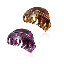 2Pcs Large Chic Hair Claw Clips with Strong Hold – Purple + Amber, Compatible with Thick Hair