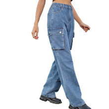 Dame Stretch Jeans Dame Petite Jeans Denimvasket Cargobukser med flere lommer Lange Casual Bukser Dame