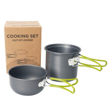 JINGT Bärbart matlagningsset för utomhusbruk: Non-stick för campinggryta och stekpanna för enkel packning! Grönt handtag