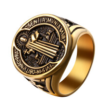 Men'S Stainless Steel St Benedict Exorcism Signet Ring Catholic Protective Jewelry Size 8-13