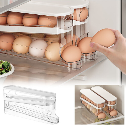 30-Capacity Automatic Rolling Egg Dispenser for Refrigerator - Space-Saving Fridge Organizer with Tiered Design