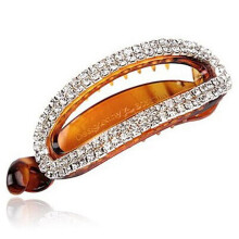 Women Fashion Hollow Rhinestone Hairpin Banana Clip Hairclip Ponytail Holder Brown Oval#