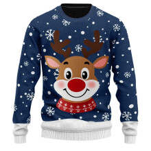 Weihnachtspullover mit Rentier-Print, Herren, lockere Passform, lange Ärmel, Rundhalsausschnitt, festlicher Strickpullover für Weihnachten,