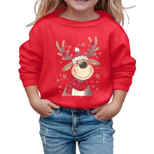 Maglione natalizio per bambini e bambine con stampa di renne dei cartoni animati, girocollo, maniche lunghe, vestibilità ampia, top casual e morbido.