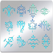 Metallschablone mit Sternzeichenmotiven, Edelstahl-Zeichenschablone, Vorlage für Holzbrandmalerei, Wandmalerei, Bastelarbeiten und Dekorationen