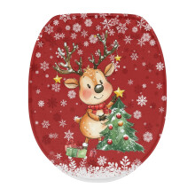 Christmas Reindeer Toilet Seat Covers, Snowflake Design, Easy-Clean Lid Protector – Compatible with Standard Toilets