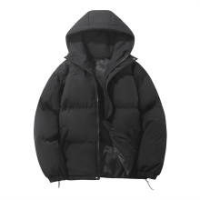Vinterjakke med hætte og bomuldspolstring - Unisex løs fleeceforet dynejakke, parmodel, sort, XL