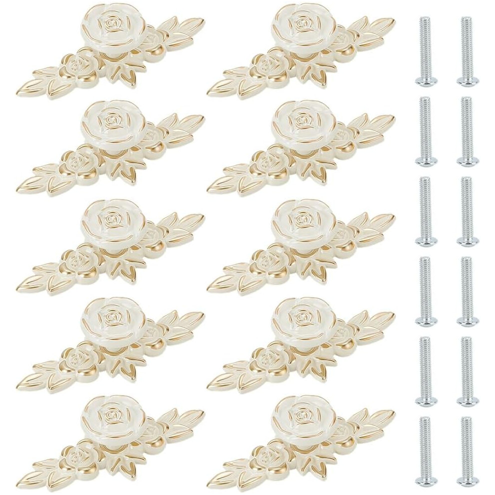 12Pcs Vintage Rose Flower Drawer Pulls, 4"X1.7", Ivory White Â Compatible With Dressers, Wardrobes & Cabinets 9365509238851