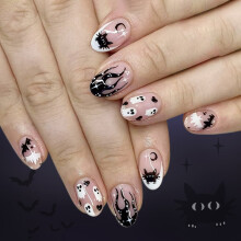 24 stk. Halloween neglelim i mandelform med flagermusdesign