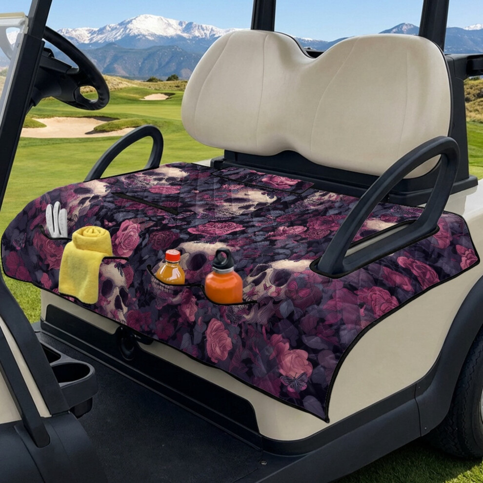 Universal Golf Cart Seat Covers & Towel Blanket, Uv Resistant, 4 Pockets, Skull/Rose/Butterfly Design, Compatible With 2-Person Carts 9028731735375