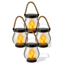 Lot de 4 lanternes solaires d'extérieur étanches avec flamme dansante pour la décoration du jardin et de la cour