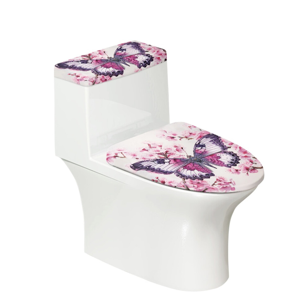 Pink Butterfly & Cherry Blossom Toilet Lid & Tank Cover Set (2 Pcs), Compatible With Most Toilets 9028731736426