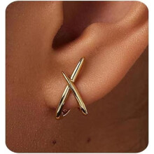 Gold Earrings For Women 14k Gold Plated X Cubic Zirconia Stud Earrings Hypoallergenic Trendy Dainty Simple Minimalist Jewelry Gifts for Her