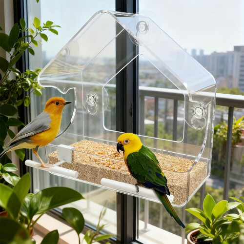 Window Bird Feeder Suet Cage Transparent Wall-Mounted